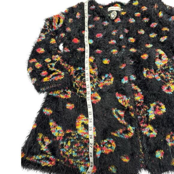 Simply Couture Long Swing Bottom Feather Like Cardigan Black Multicolored Sz S - Picture 6 of 14